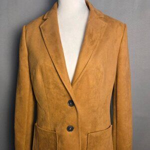 Tahari Blazer Faux Leather Suede Tawny 2-Button Fitted Lined Classic Size 8